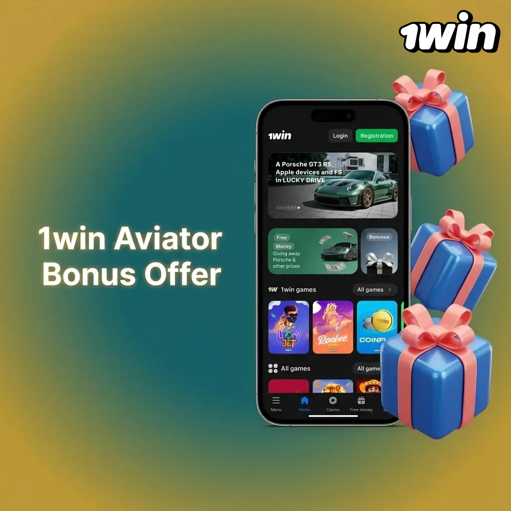 1win Aviator bonus offer showing 500% welcome package up to CAD 3,000 with cashback and free spins details