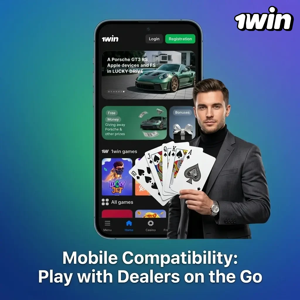1win live casino mobile interface showing HD live dealer stream with betting controls on vertical screen