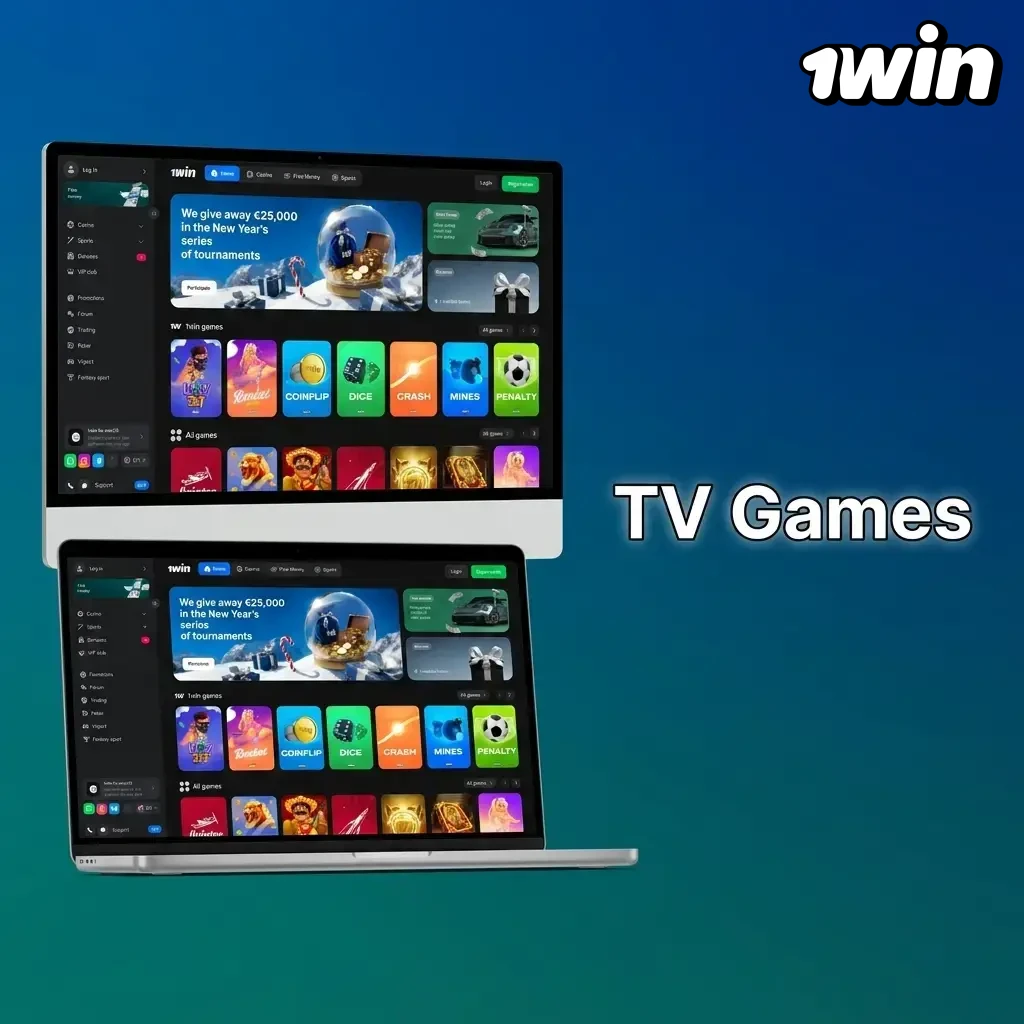 1win Canada TV Games section featuring live hosted wheel fortune lottery keno dice card bingo broadcast betting formats