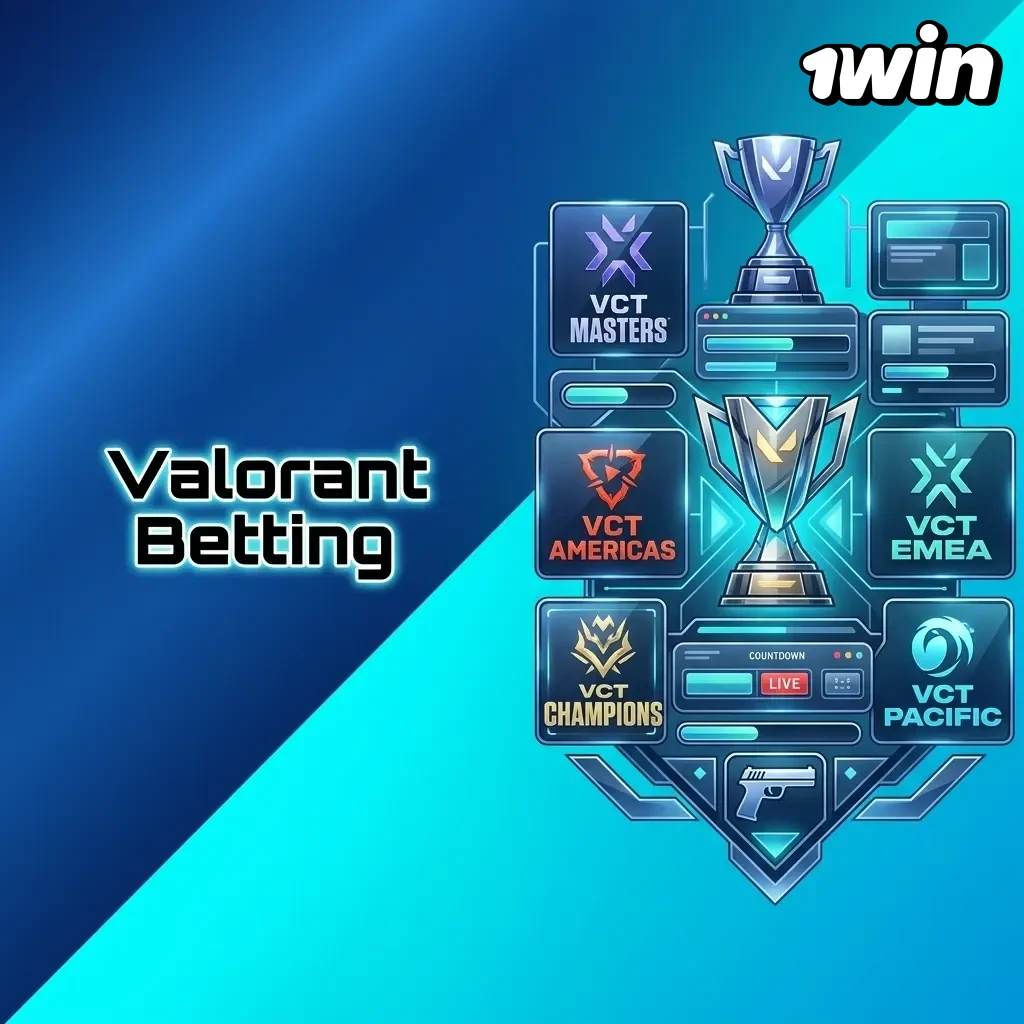 Valorant betting markets on 1win including match winner, map winner and live odds for VCT Masters and Champions tournaments