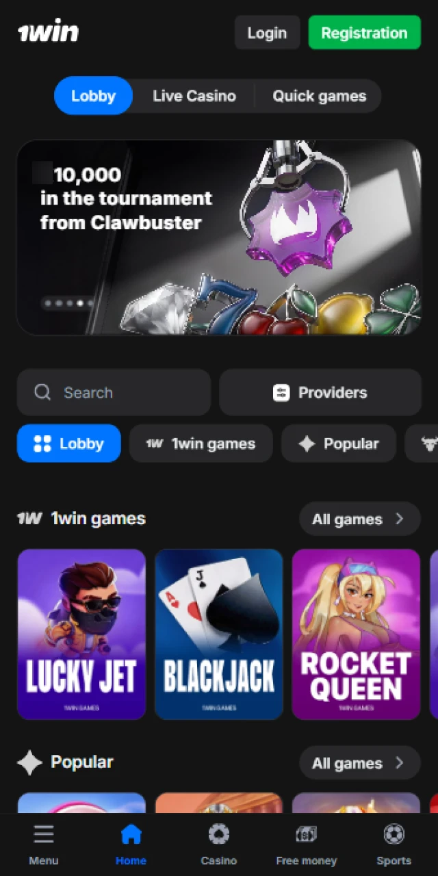 Browse top slots in the 1win App casino gaming section.