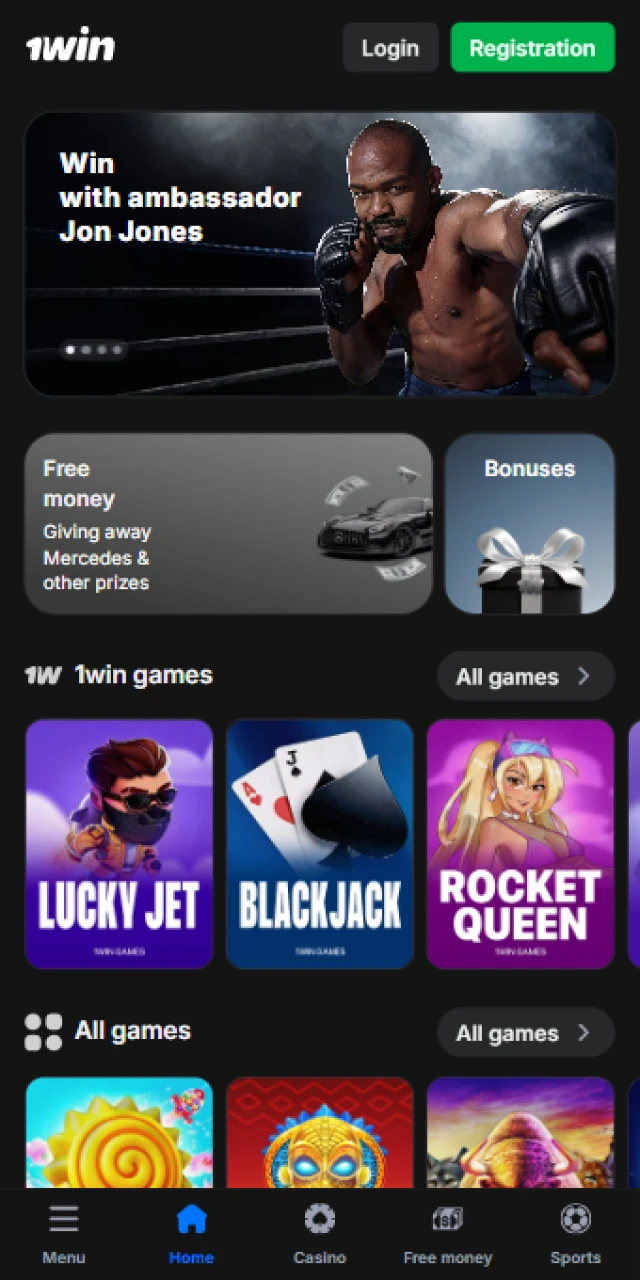 Explore the 1win App main screen for quick mobile access.