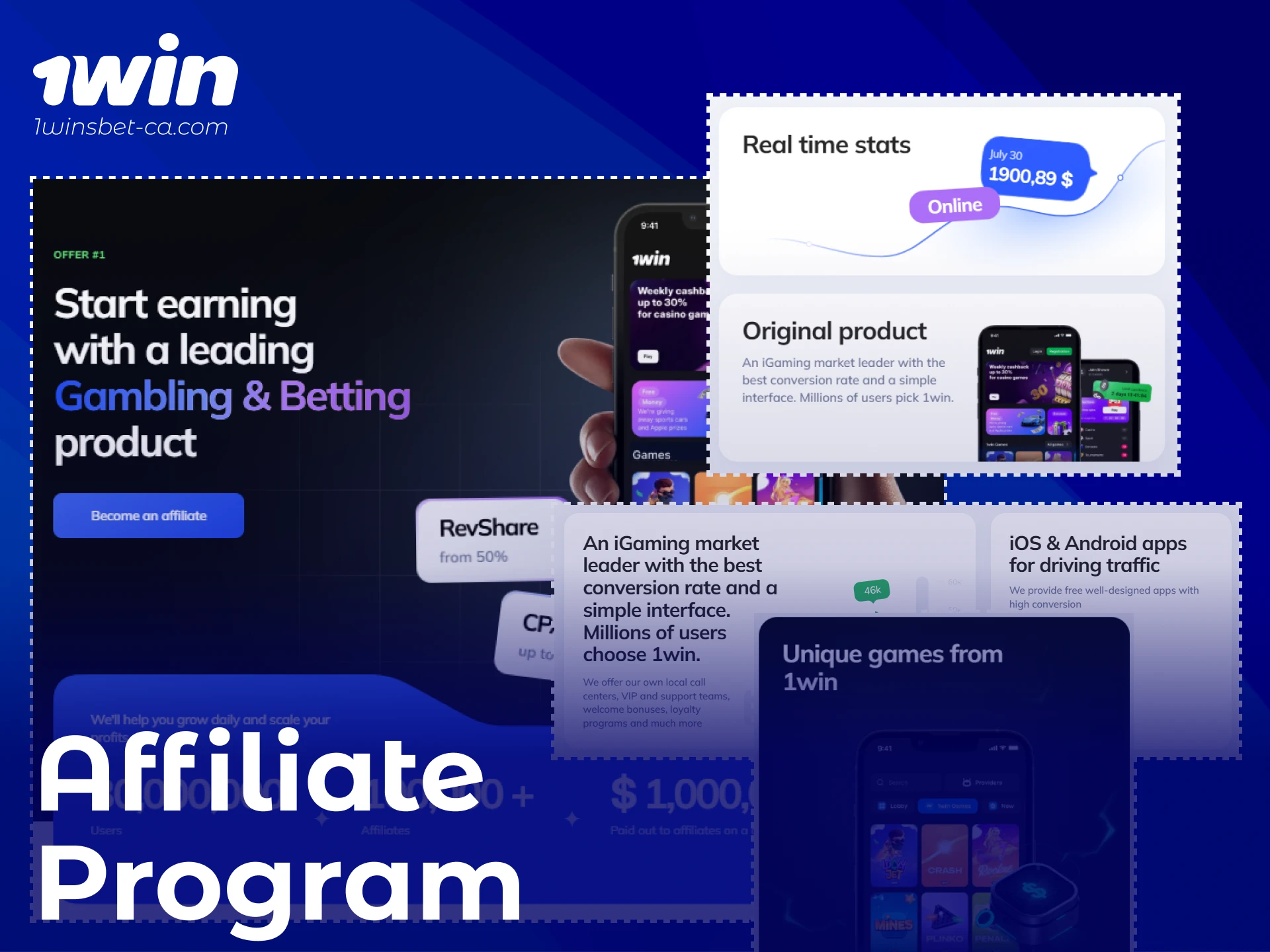 Sign up for the 1win affiliate program for sports betting and online casino.