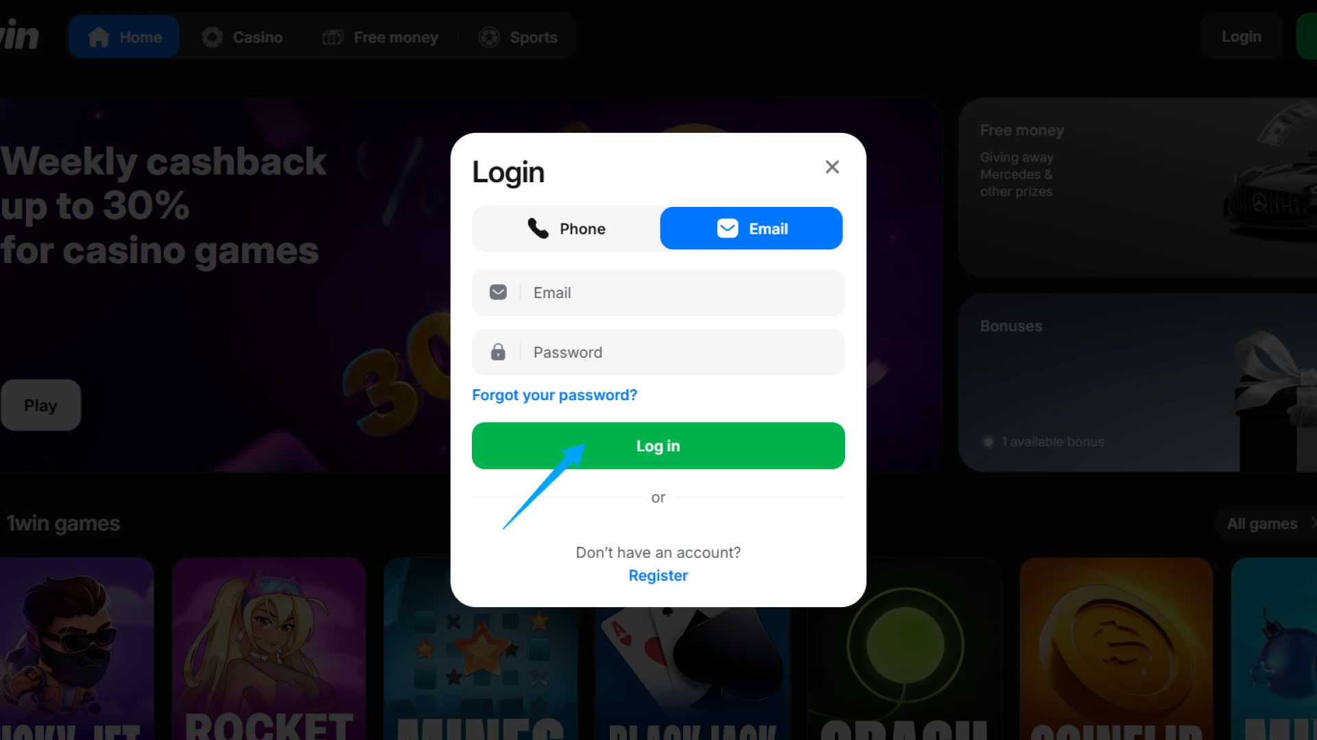 Open your login profile for 1win Canada sports betting and online casino.