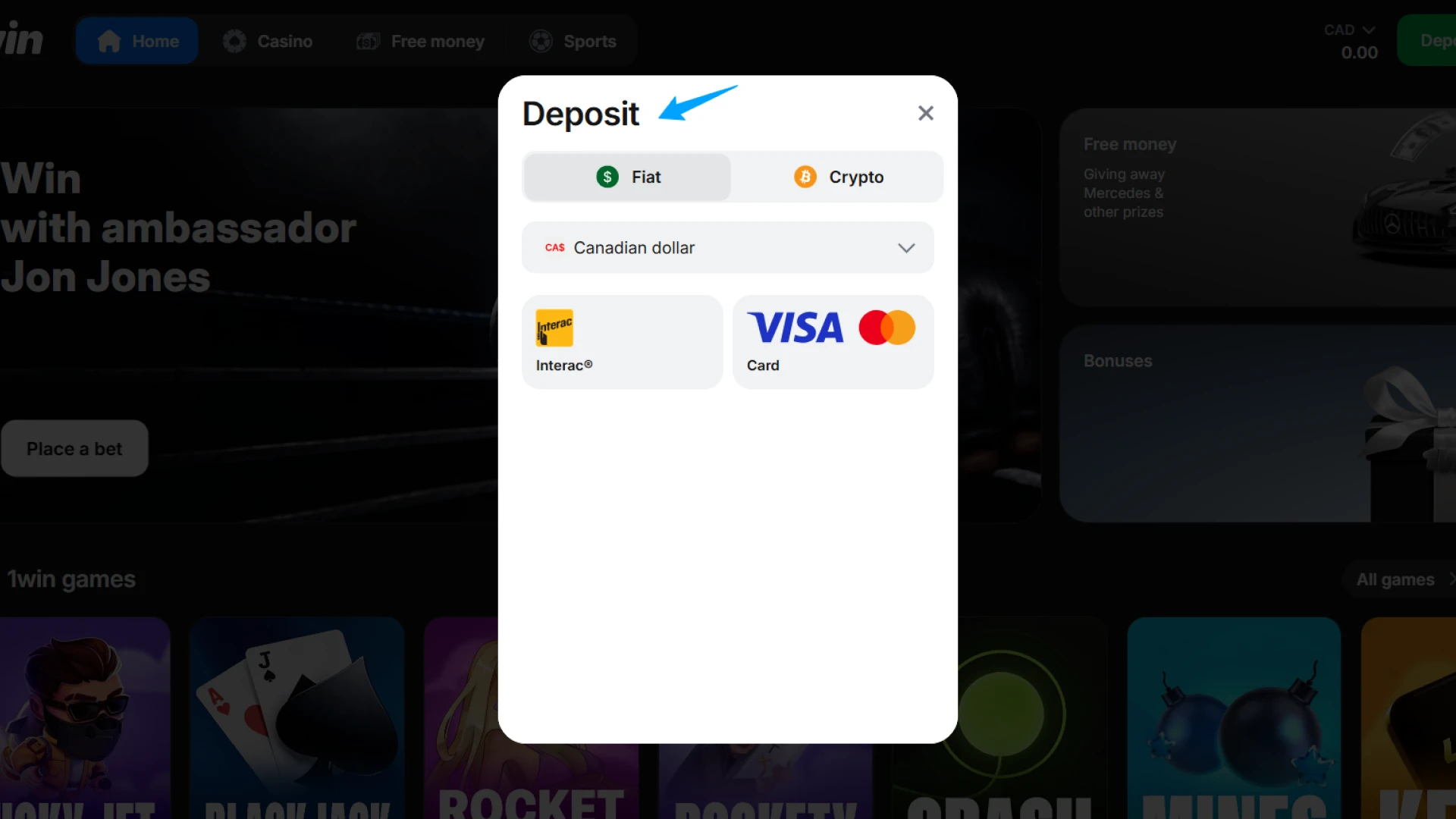 Deposit money into 1win to activate the sign up Bonus.