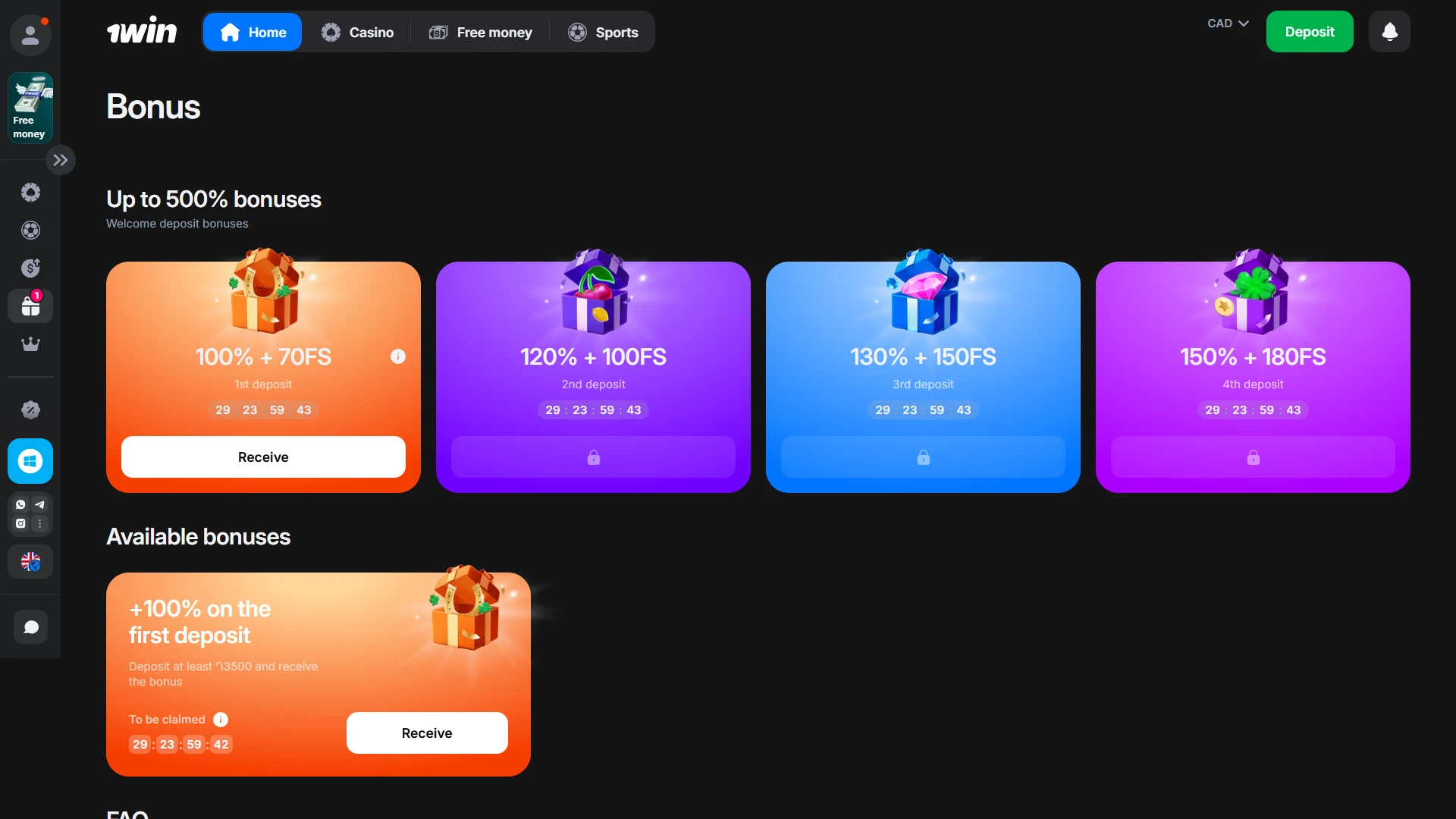 Select the 1win welcome Bonus during the account Registration process.